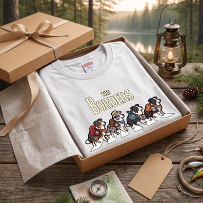 THE BORDERS ボーダーコリー散歩デザイン ブラック長袖Tシャツ