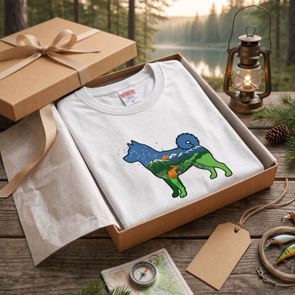 NATURE DOG ロンT | 日本犬シルエット 山と森 アートグラフィック 長袖 カジュアル Tシャツ【ドッグウェア・普段着・ルームウェア・ユニセックス・ギフトに最適】