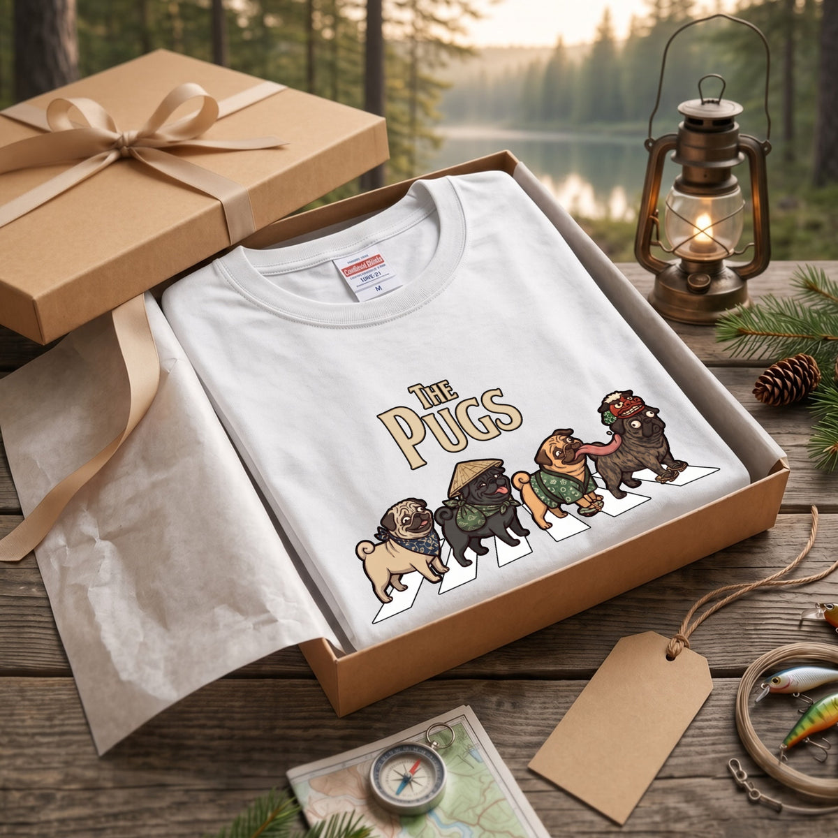THE PUGS パグ散歩デザイン ブラック長袖Tシャツ