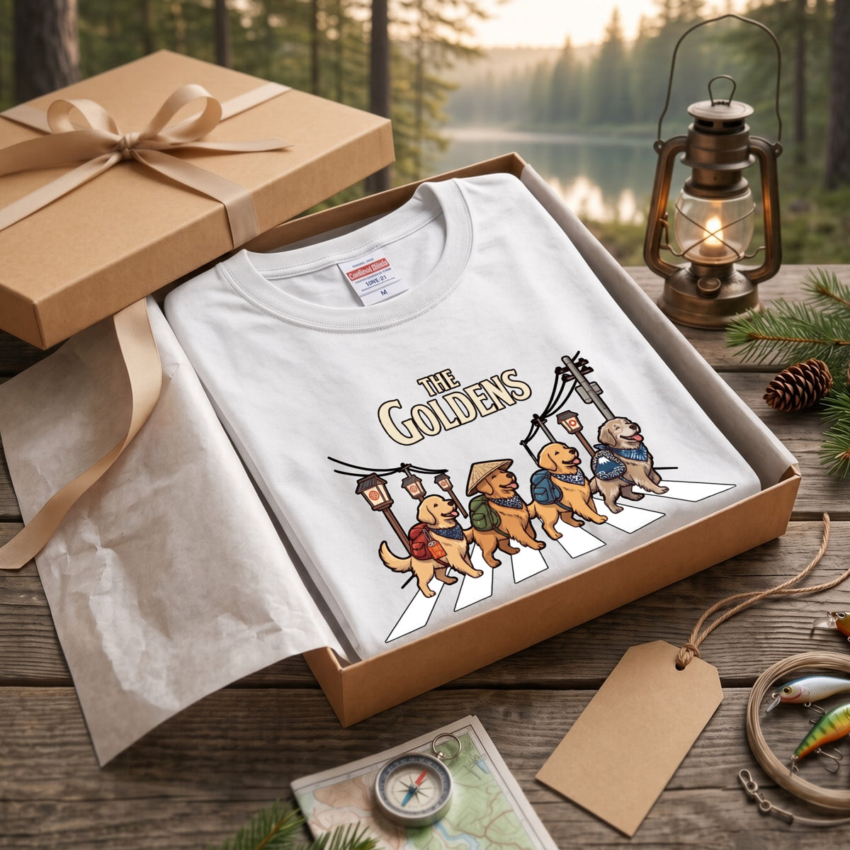 THE GOLDENS ゴールデンレトリバー散歩デザイン ブラック長袖Tシャツ