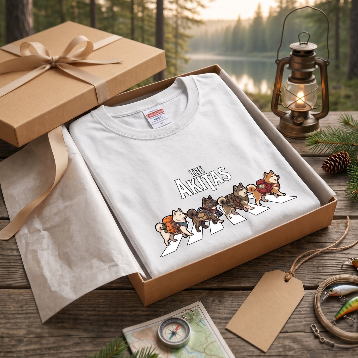 THE AKITAS | 秋田犬 横断歩道 バンド風 ロンT 長袖Tシャツ 日本犬 犬好き ロック【秋田犬グッズ・愛犬家・散歩・おもしろ・かわいい・誕生日ギフトに最適】