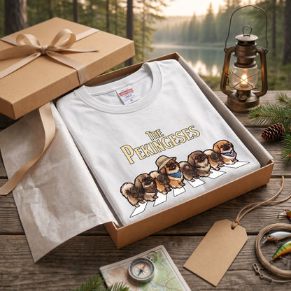 THE PEKINGESES ペキニーズ散歩デザイン ブラック長袖Tシャツ