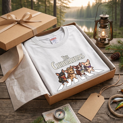 THE CHIHUAHUAS | チワワ 横断歩道 バンド風 ロンT 長袖Tシャツ 犬好き ロック【チワワグッズ・愛犬家・散歩・おもしろ・かわいい・誕生日ギフトに最適】