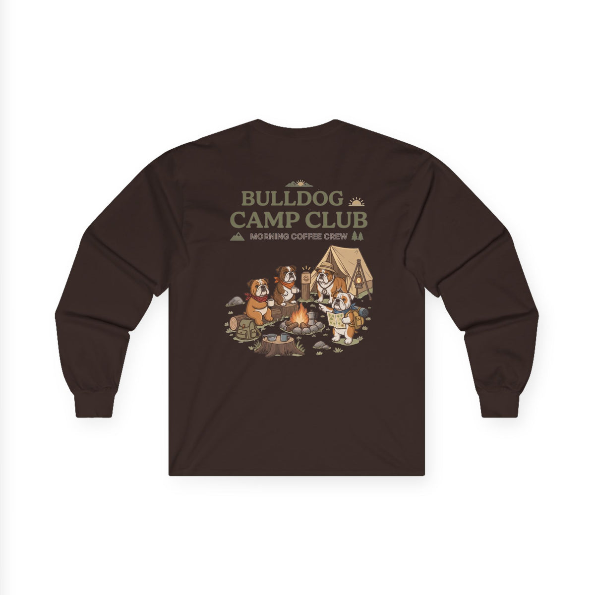 Bulldog Camp Club Campfire Coffee Back Print Long Sleeve T-Shirt