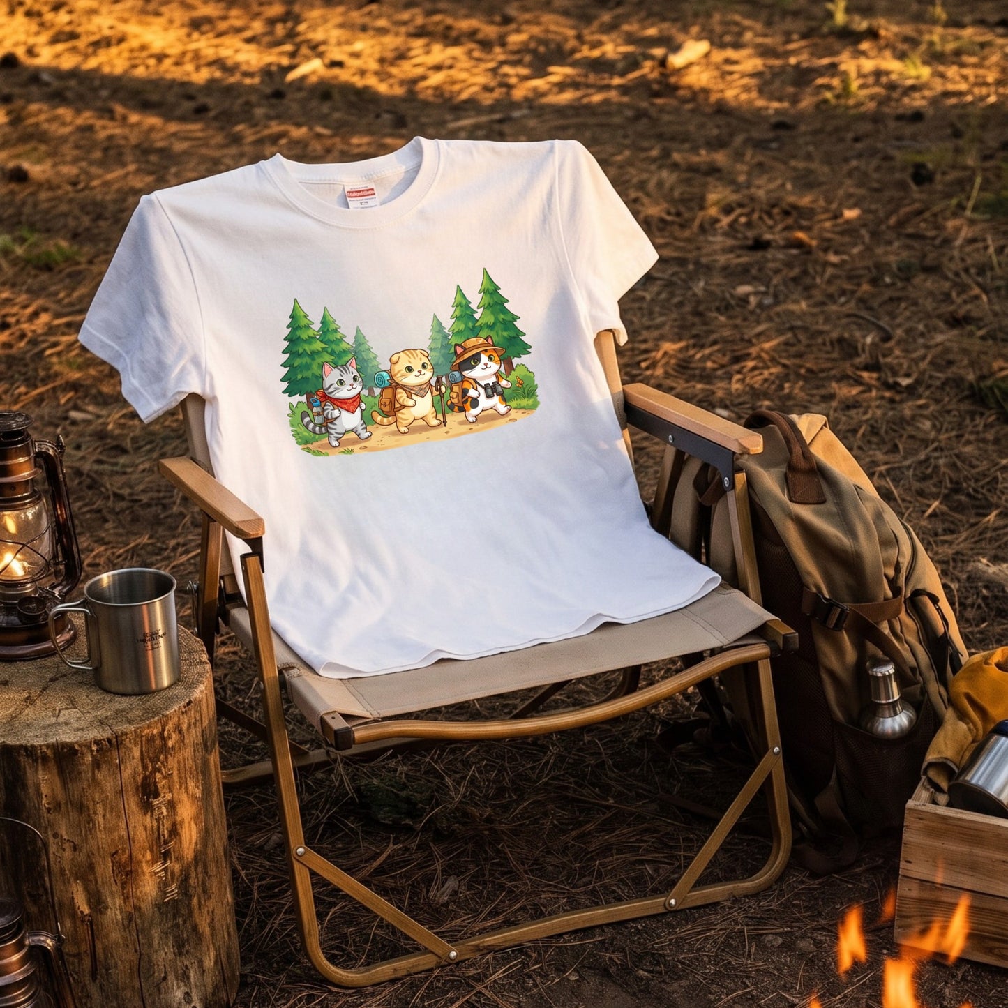 【猫の冒険・ハイキング】かわいい白Tシャツ | CAMPMODE