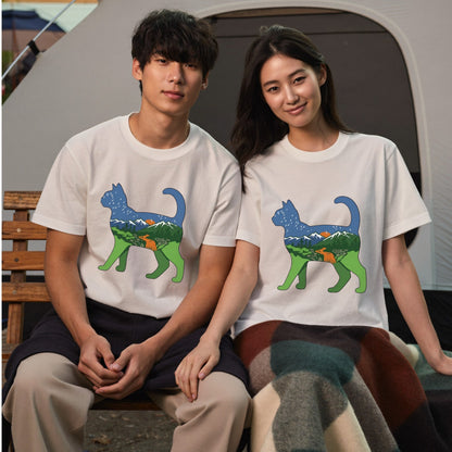 猫と自然風景ダブルエスポージャーTシャツ | CAMPMODE