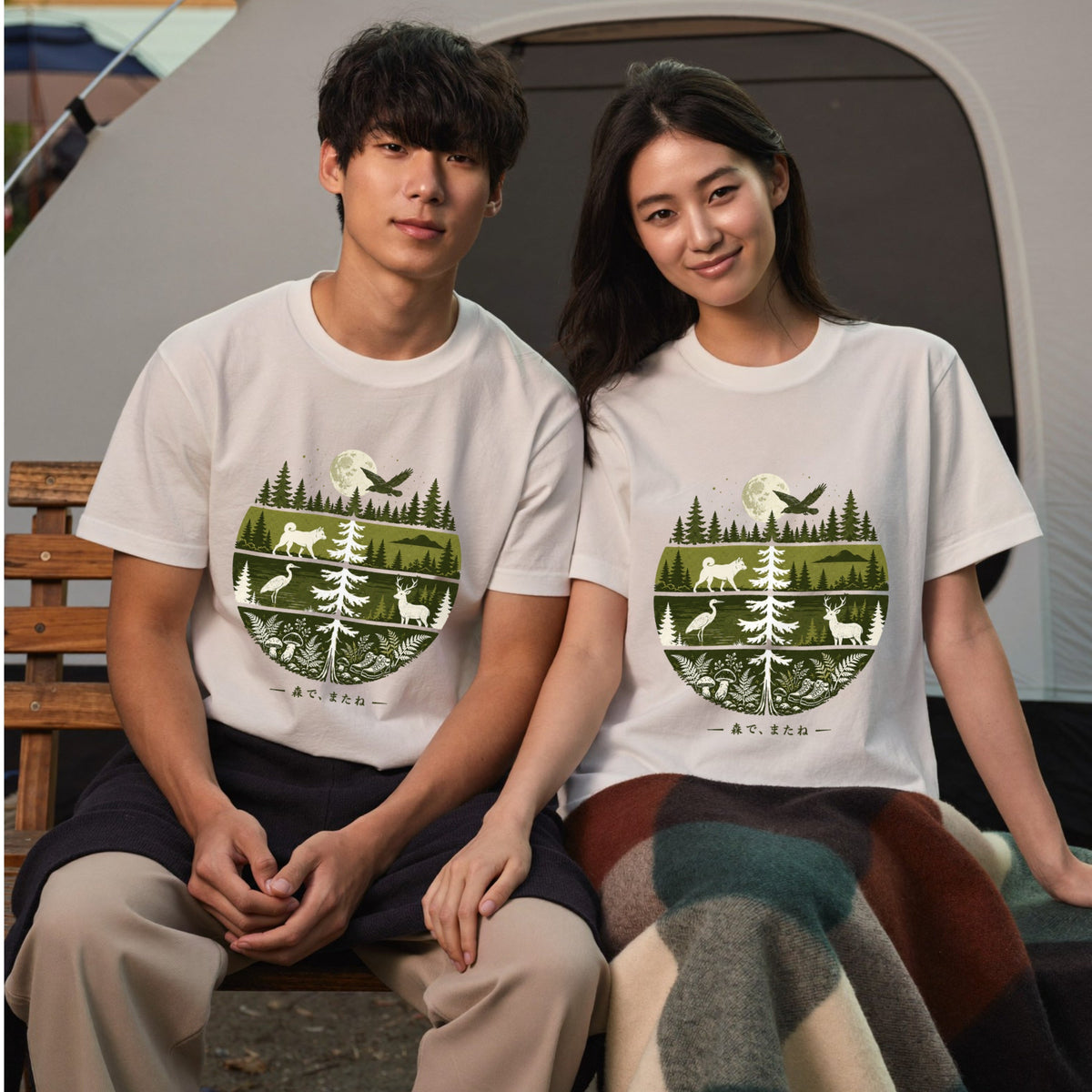 【森で、またね】自然・動物の生態系デザイン白Tシャツ | CAMPMODE