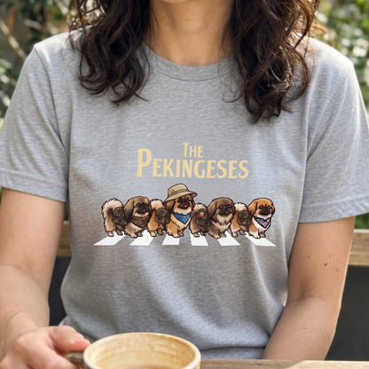 THE PEKINGESES 横断歩道 キャンプ ゆるかわ パロディTシャツ 【犬好き・愛犬家・アウトドア・ギフトに最適】