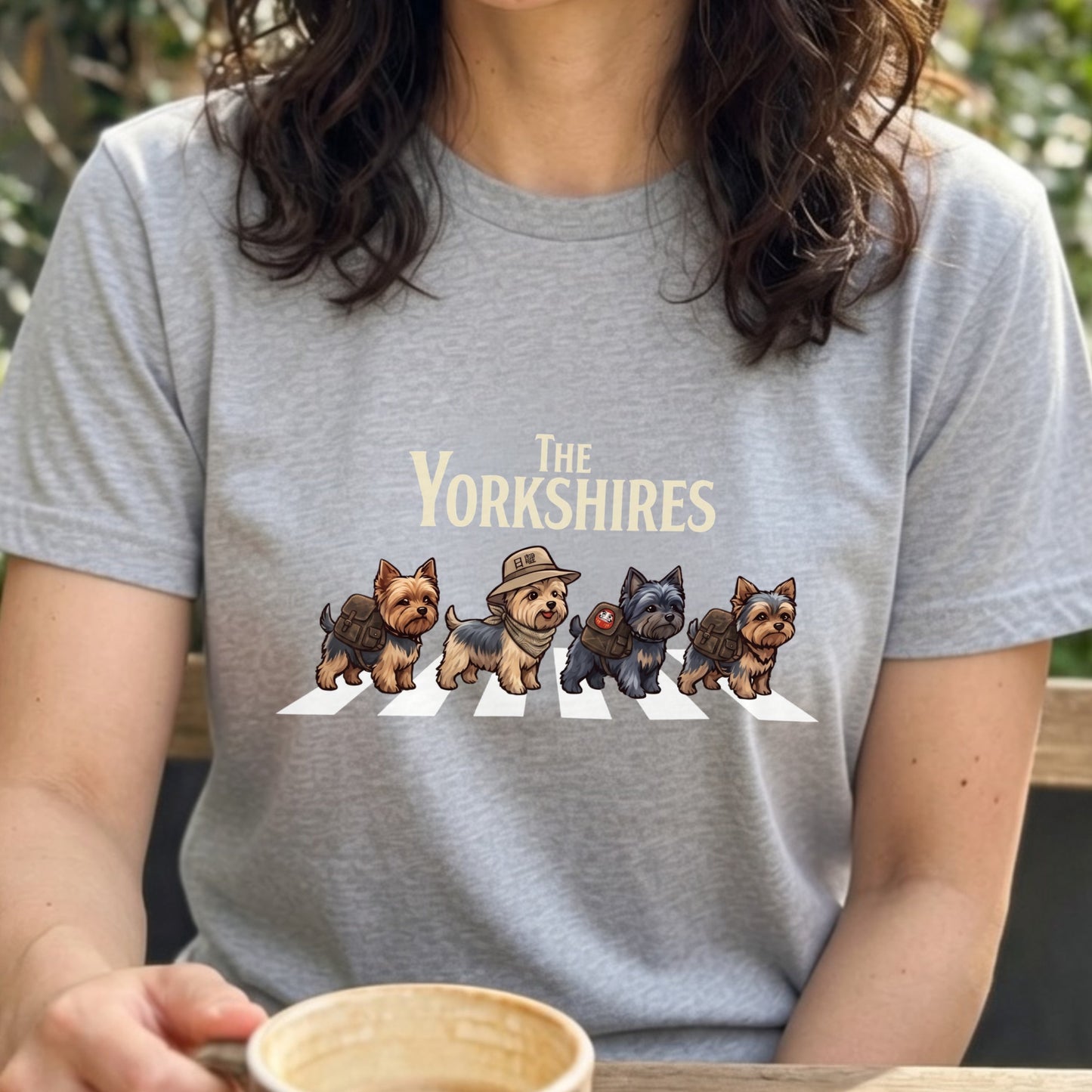 THE YORKSHIRES 横断歩道 キャンプ ゆるかわ Tシャツ 【犬好き・愛犬家・アウトドア・ギフトに最適】