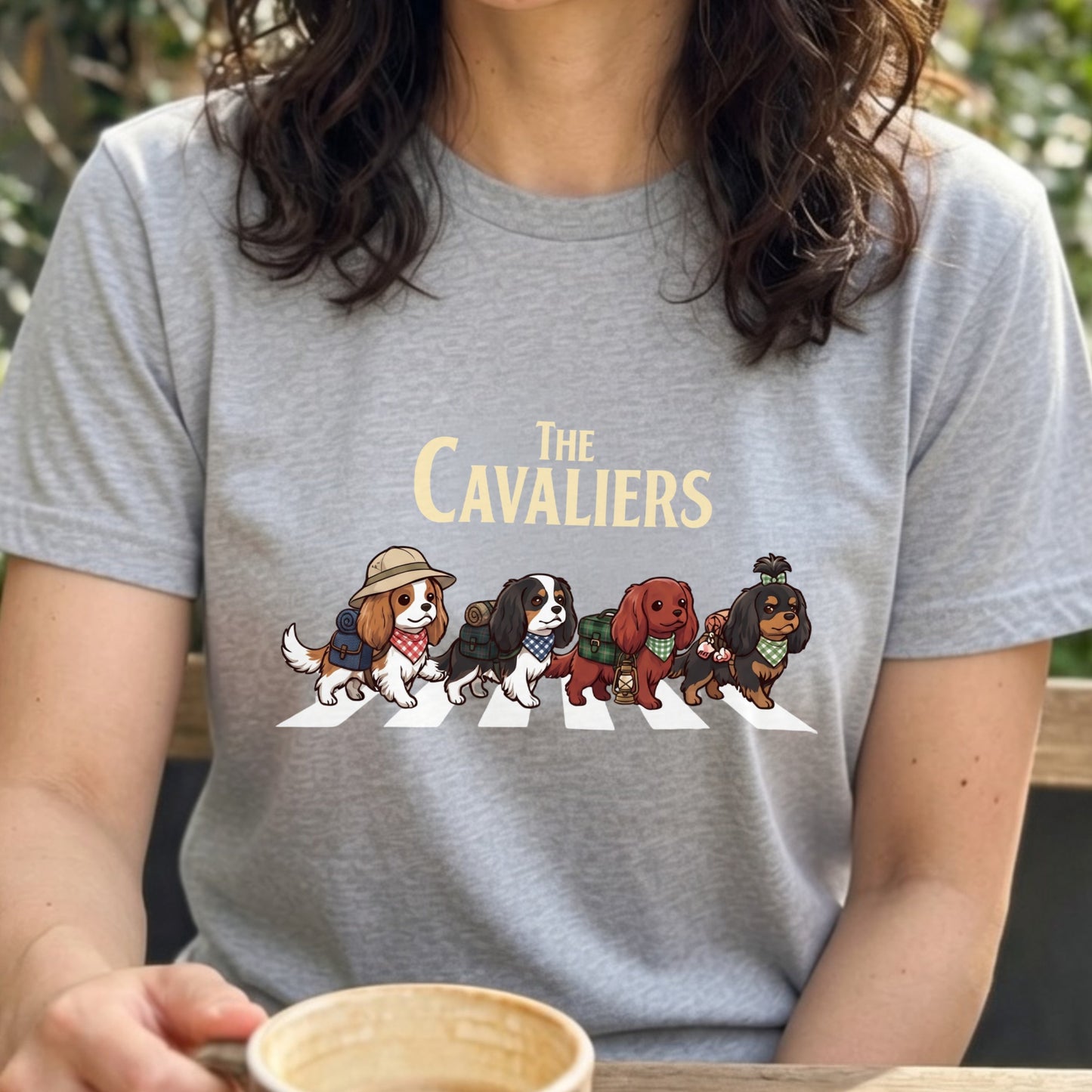 THE CAVALIERS 横断歩道 キャンプ ゆるかわ Tシャツ 【犬好き・愛犬家・アウトドア・ギフトに最適】