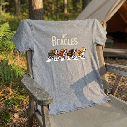 THE BEAGLES 横断歩道 キャンプ ゆるかわ パロディTシャツ 【犬好き・愛犬家・アウトドア・ギフトに最適】