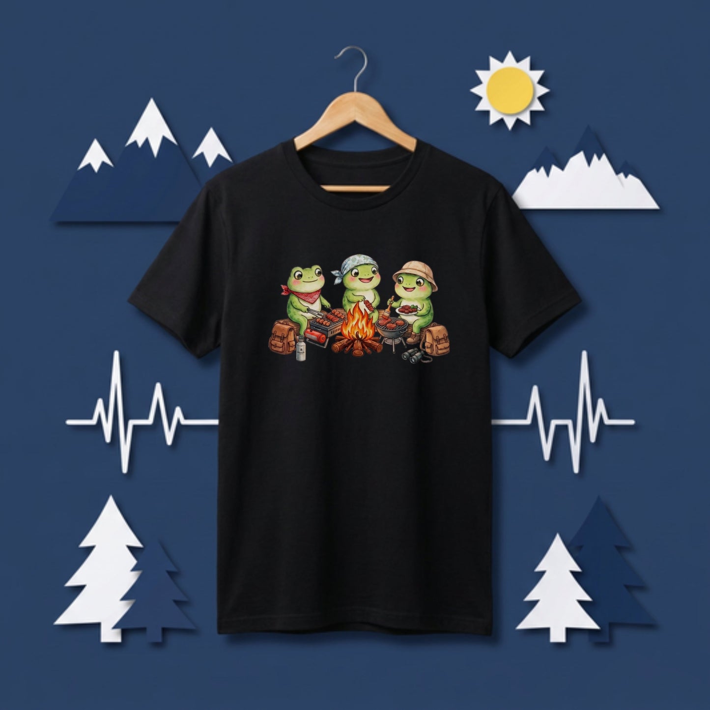 【カエル・キャンプ＆BBQ】おしゃれなTシャツ | CAMPMODE