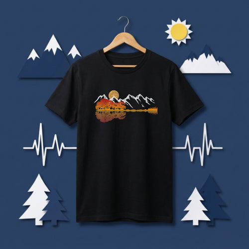 Guitar Autumn Mountain Water Reflection T-Shirt