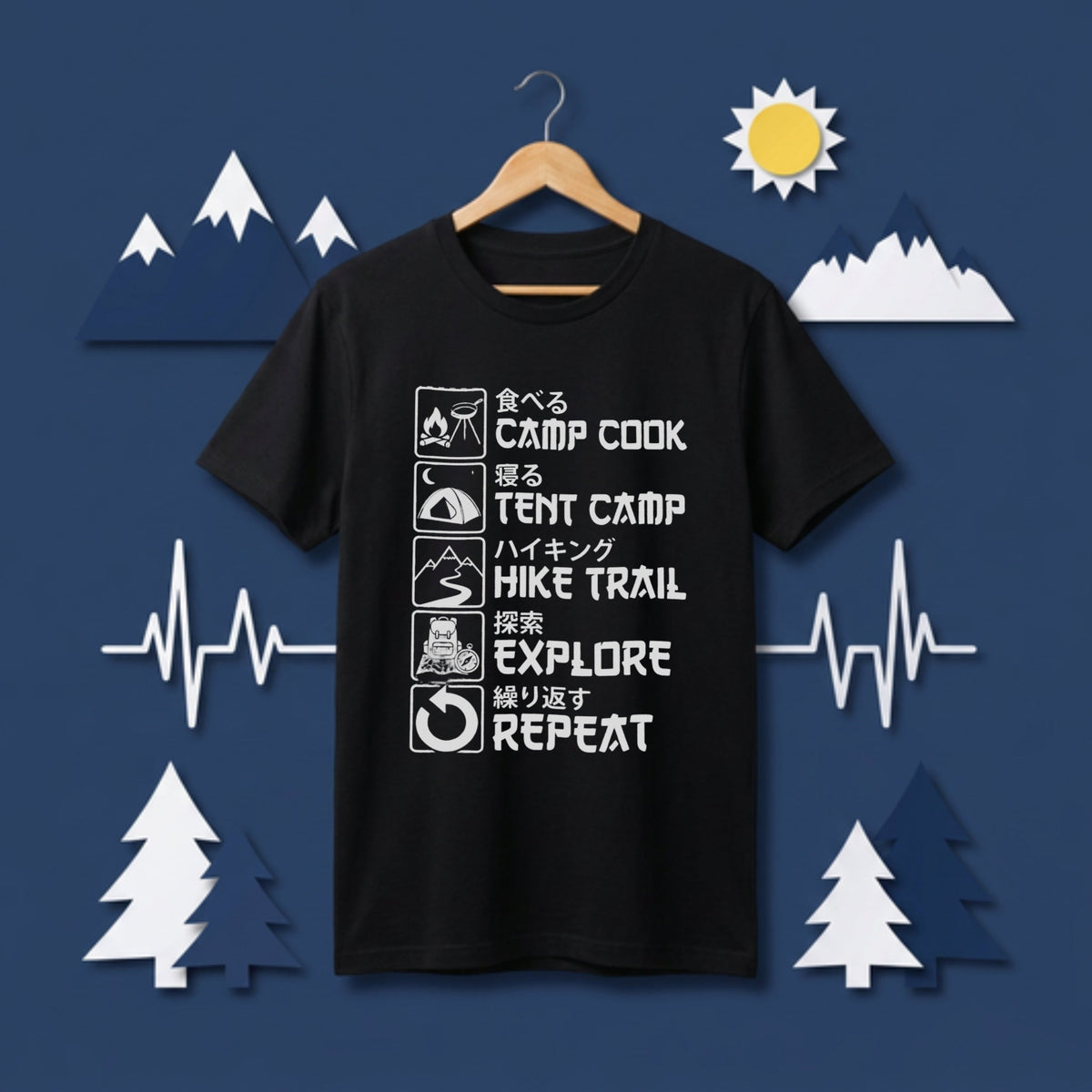 【キャンプのルーティン】ライフサイクル アウトドア黒Tシャツ | CAMPMODE