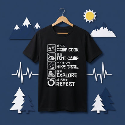 【キャンプのルーティン】ライフサイクル アウトドア黒Tシャツ | CAMPMODE