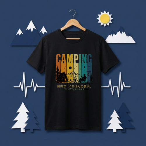 Japanese Camping Quote Retro Sunset T-Shirt