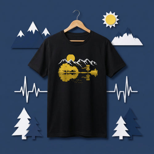 Disc Golf Guitar Mountain Reflection T-Shirt
