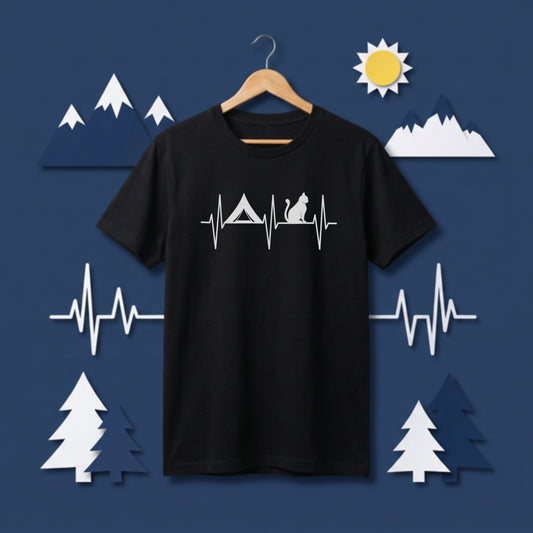 Camp Cat Heartbeat Minimalist Outdoor T-Shirt