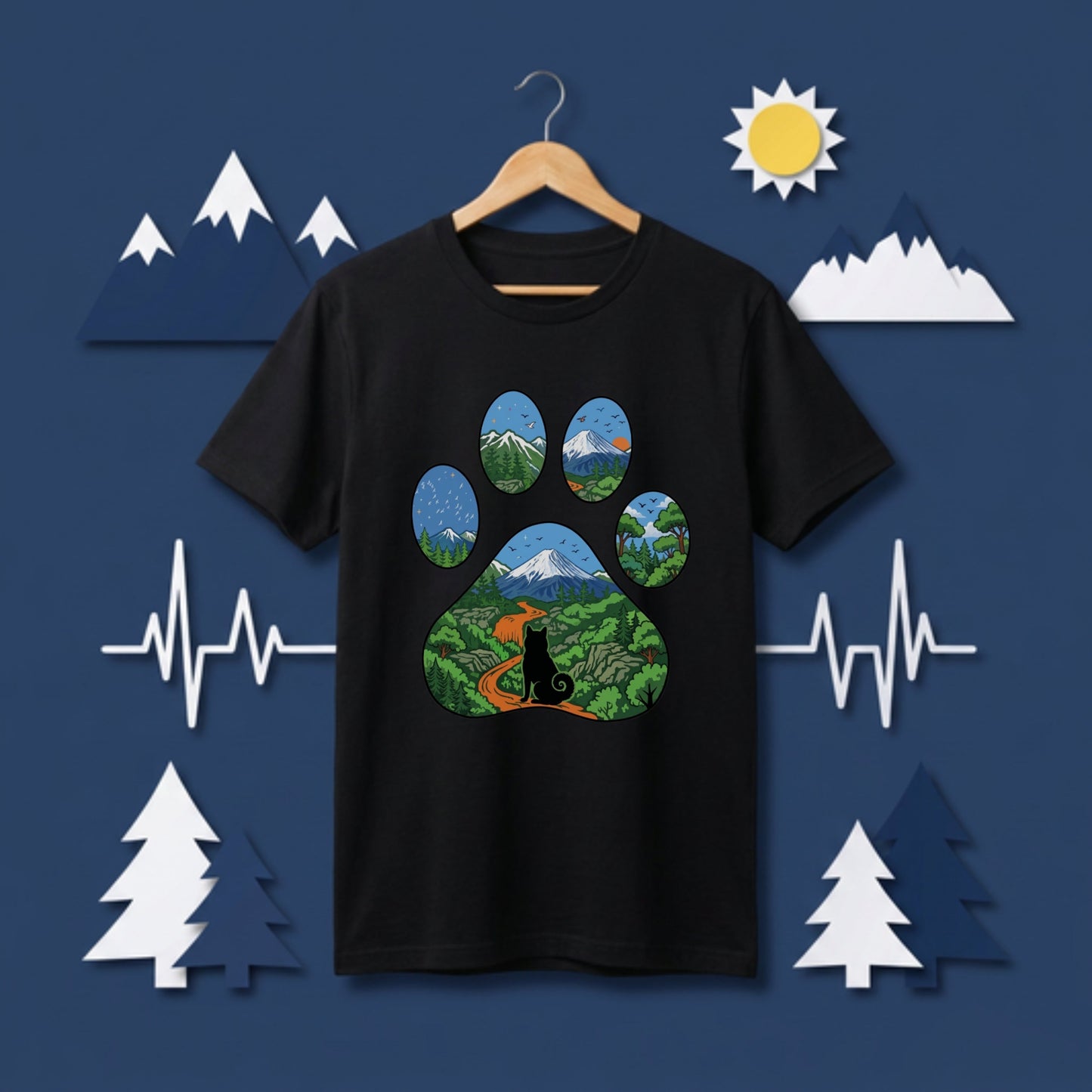 【肉球×富士山】おしゃれな猫アートTシャツ | CAMPMODE