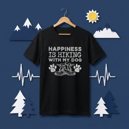 Happiness is Hiking with My Dog Tシャツ ｜ 犬好き・愛犬・登山・ハイキング・アウトドアに人気