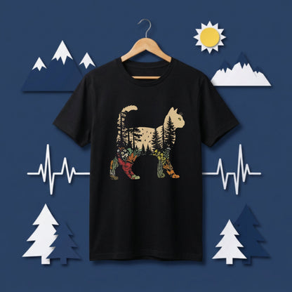 猫と森の植物 Tシャツ ｜ 猫好き・ボタニカル・自然・アウトドア・おしゃれに人気