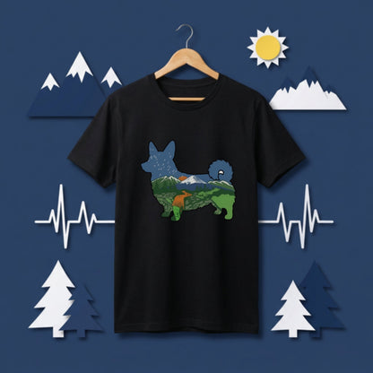 【Corgi】自然風景ダブルエスポージャー白Tシャツ | CAMPMODE