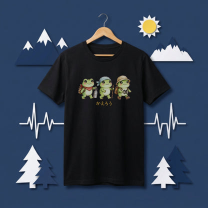 【ハイキング蛙】「かえろう」文字入りアウトドアTシャツ | CAMPMODE
