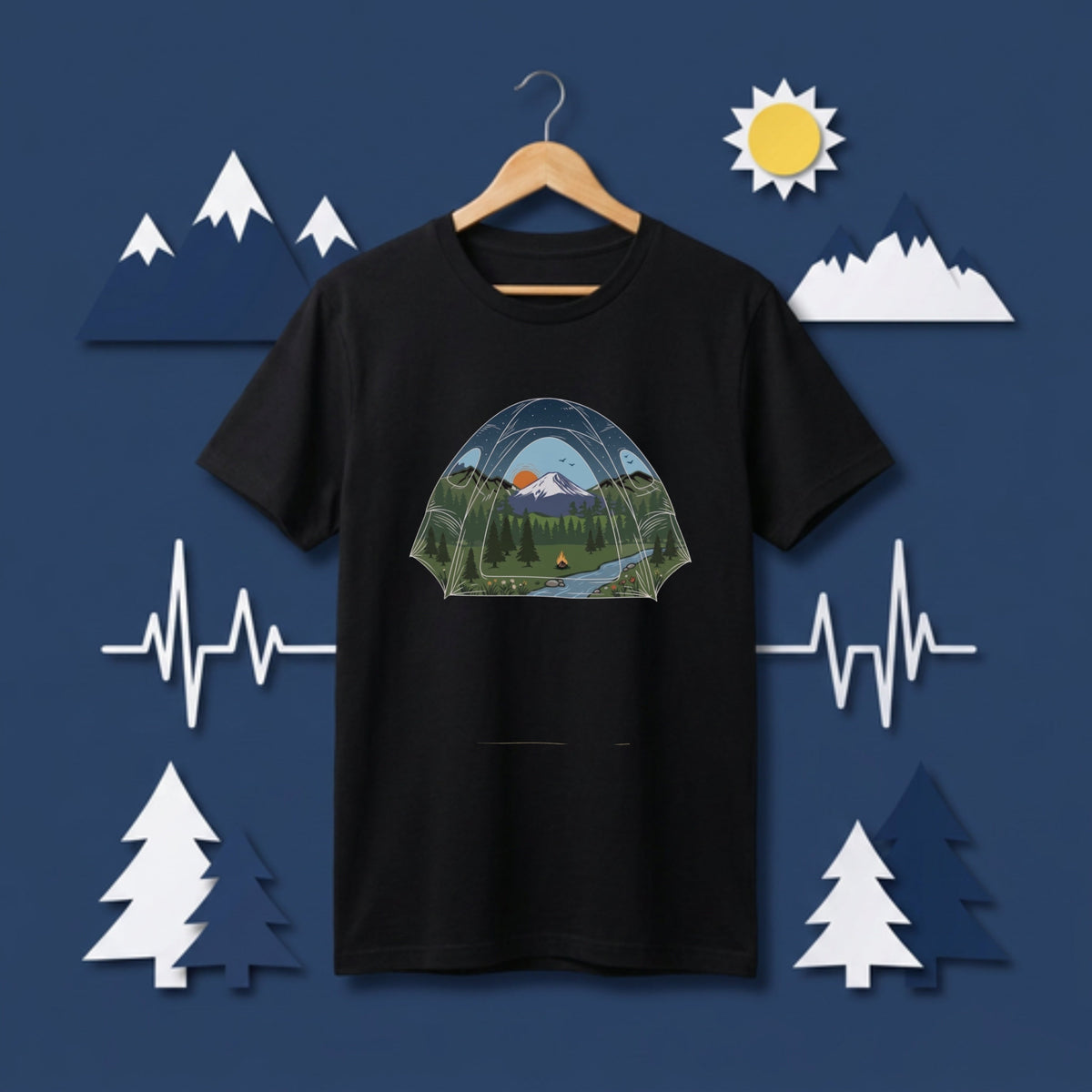 おしゃれなテントビュー・自然イラスト Tシャツ | CAMPMODE