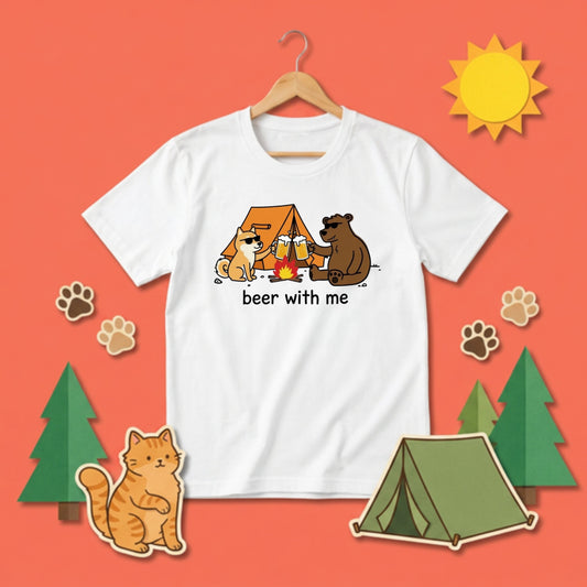 Campfire Cheers Shiba Inu And Bear Graphic T-Shirt
