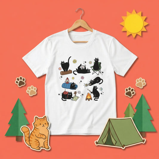 Black Cats Camping Adventure Campfire T-Shirt