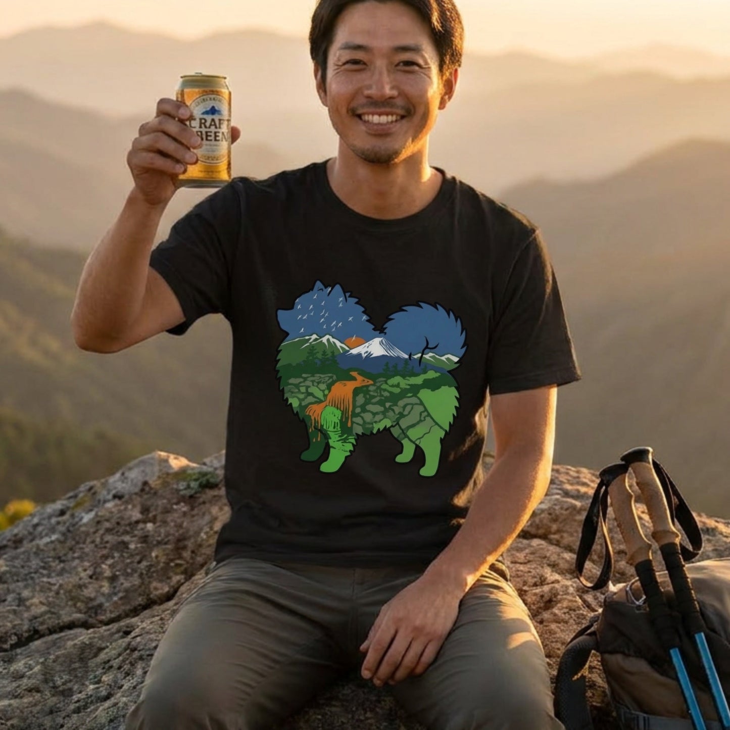 【Pomeranian】自然風景ダブルエスポージャー白Tシャツ | CAMPMODE