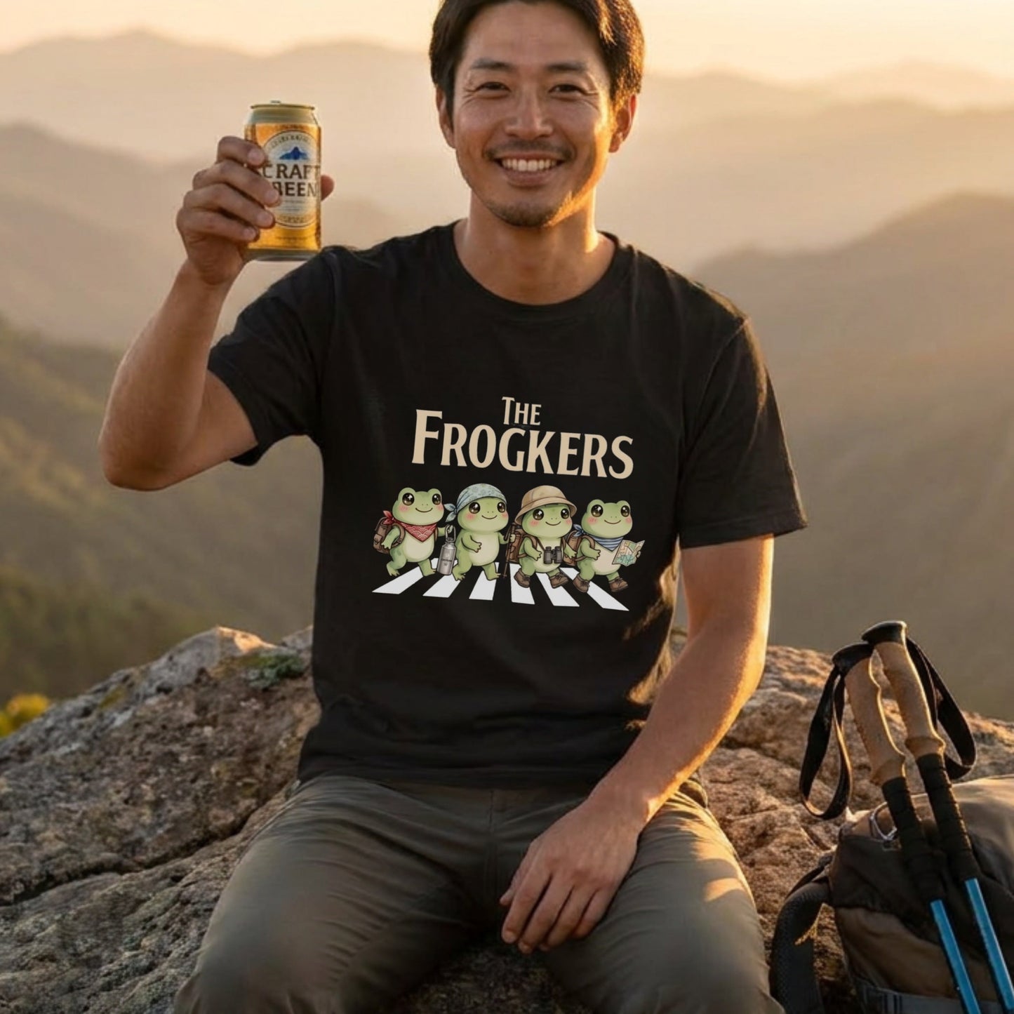 THE FROGKERS | 横断歩道 ゆるかわ カエル キャンプ パロディTシャツ【蛙好き・アウトドア・ギフトに最適】