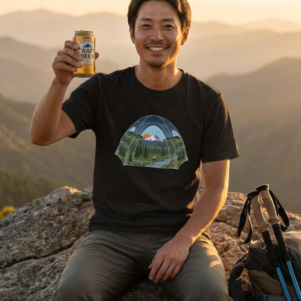 おしゃれなテントビュー・自然イラスト Tシャツ | CAMPMODE