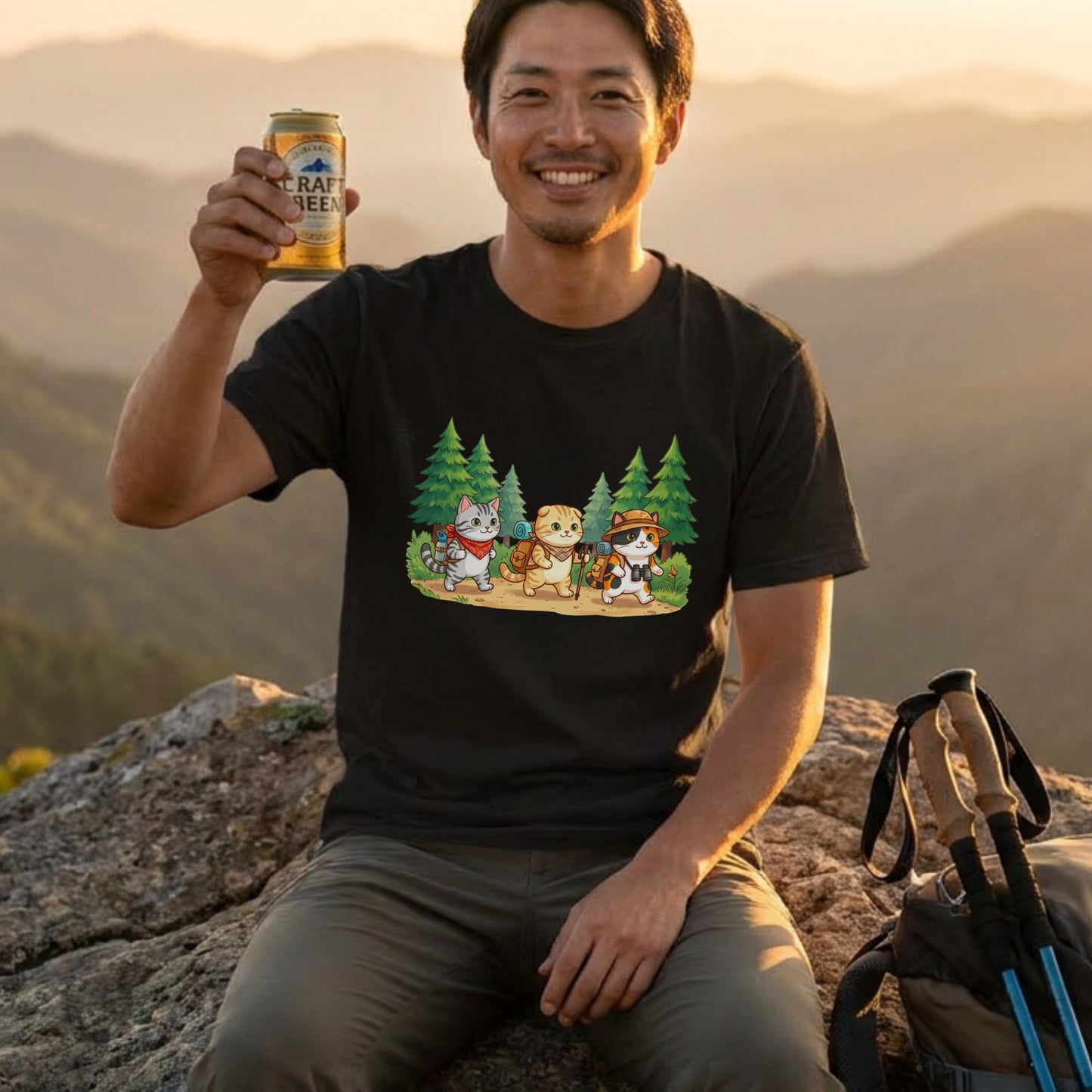 【猫の冒険・ハイキング】かわいい白Tシャツ | CAMPMODE