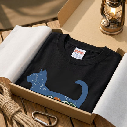 猫と自然風景ダブルエスポージャーTシャツ | CAMPMODE