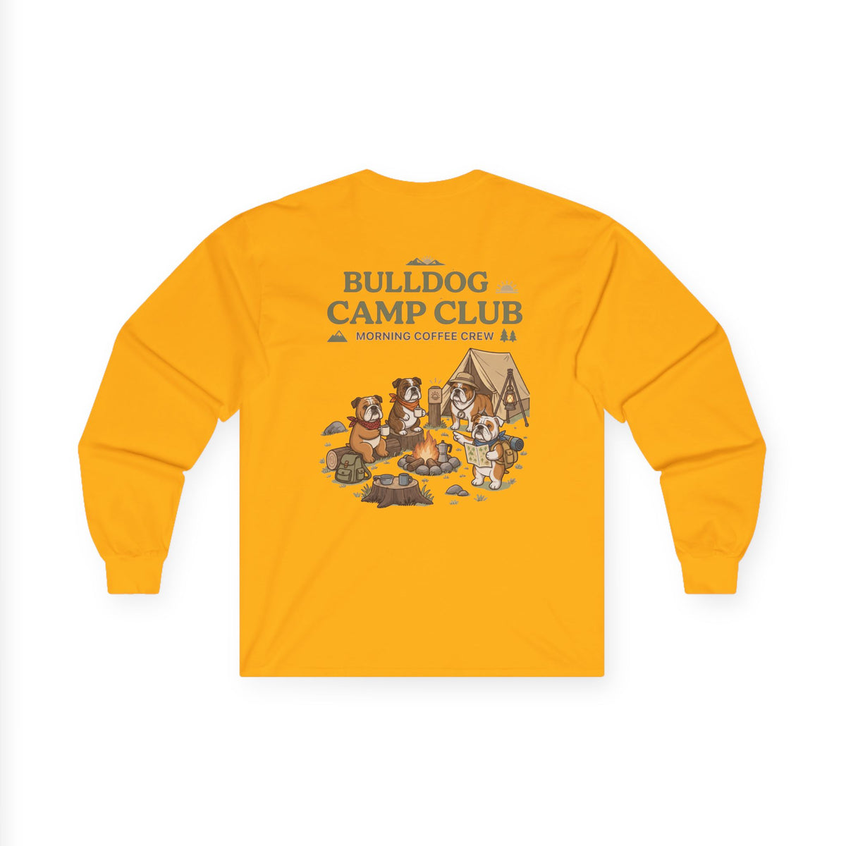 Bulldog Camp Club Campfire Coffee Back Print Long Sleeve T-Shirt