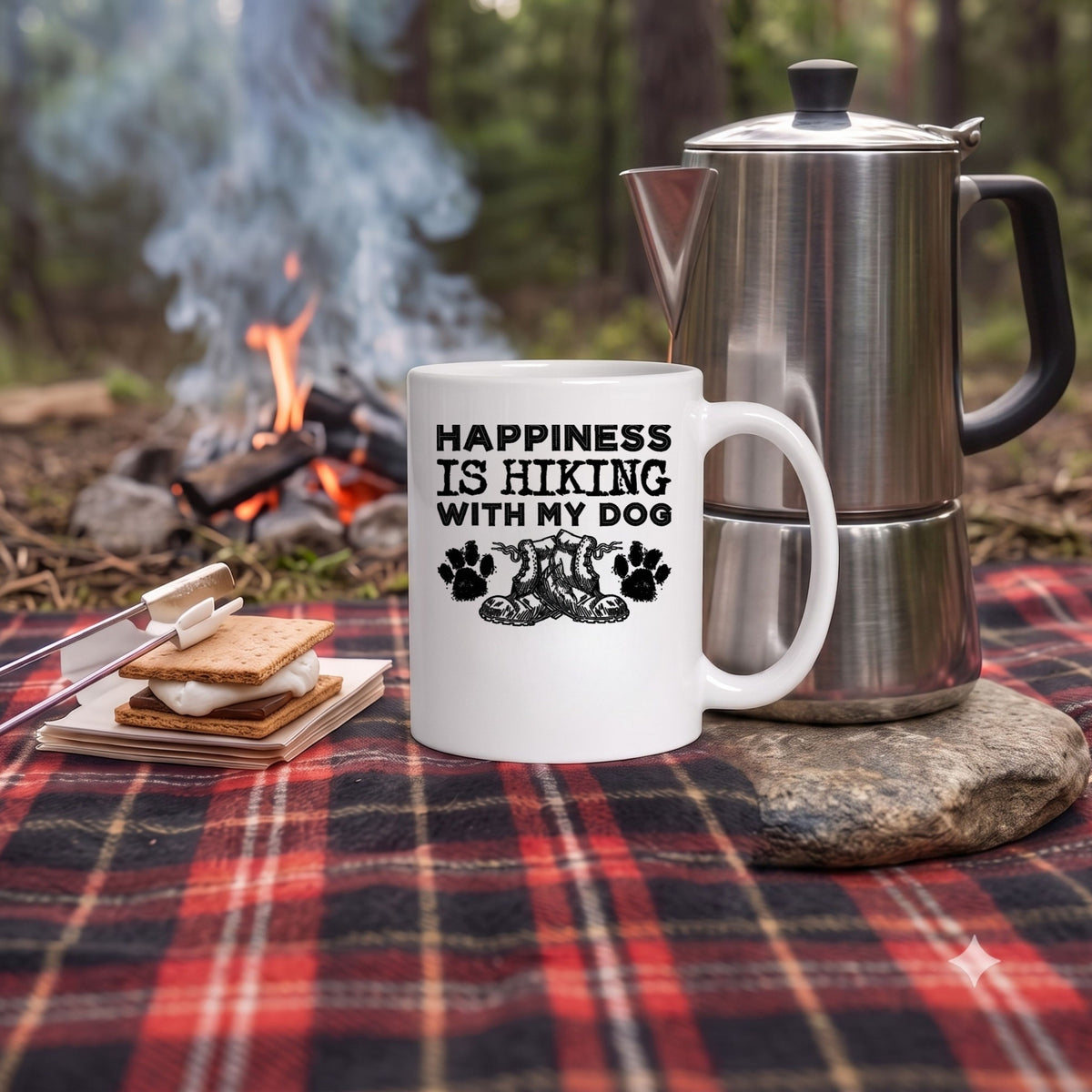 【HAPPINESS IS HIKING WITH MY DOG】 セラミックマグ | CAMPMODE