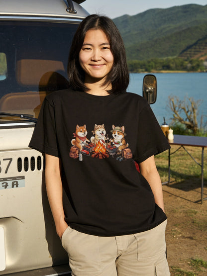 【柴犬・キャンプ＆BBQ】おしゃれな白Tシャツ | CAMPMODE