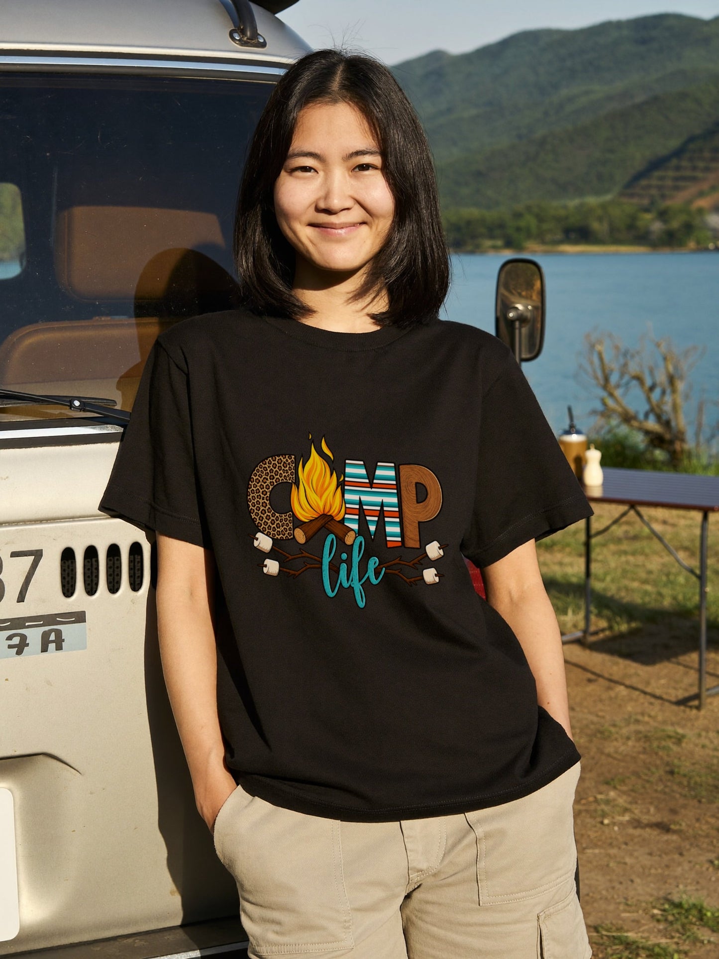 キャンプライフ Tシャツ メンズ レディース 焚き火 キャンプ アウトドア 半袖 カジュアル ギフト