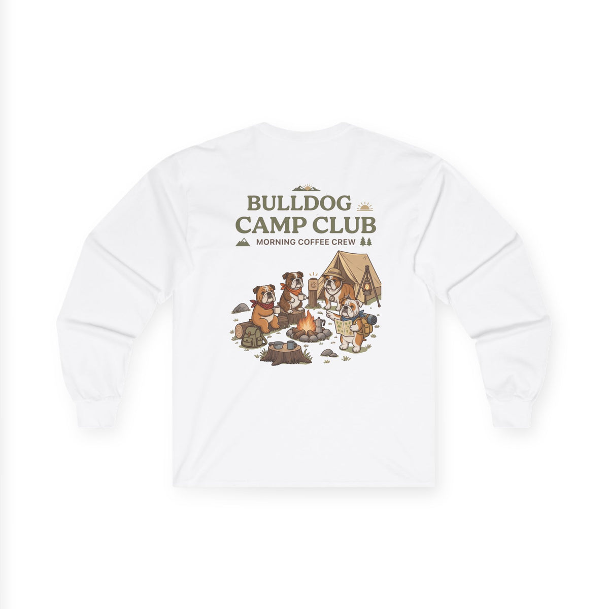 Bulldog Camp Club Campfire Coffee Back Print Long Sleeve T-Shirt