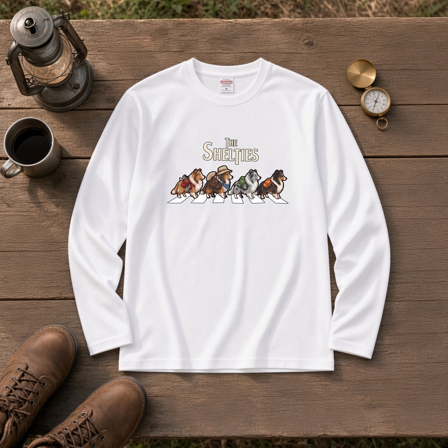 THE SHELTIES シェルティ散歩デザイン ブラック長袖Tシャツ