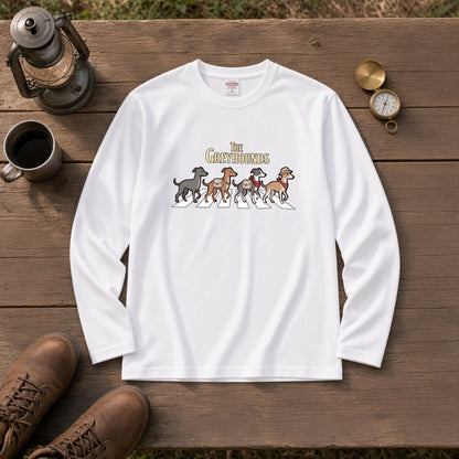 THE GREYHOUNDS グレイハウンド散歩デザイン ブラック長袖Tシャツ
