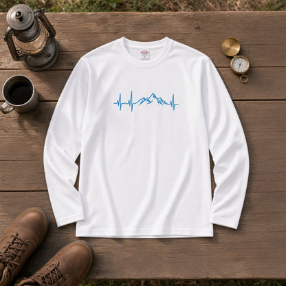 MOUNTAIN BEAT ロンT | ミニマル 山脈グラフィック 心拍数 長袖 カジュアル Tシャツ【アウトドアファッション・普段着・ルームウェア・ユニセックス・ギフトに最適