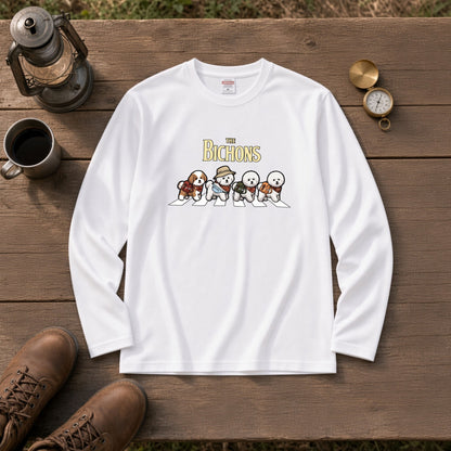 THE BICHONS ビションフリーゼ散歩デザイン ブラック長袖Tシャツ