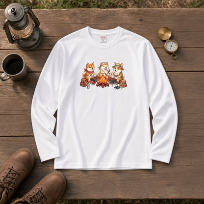 柴犬たちの焚き火BBQ 長袖Tシャツ