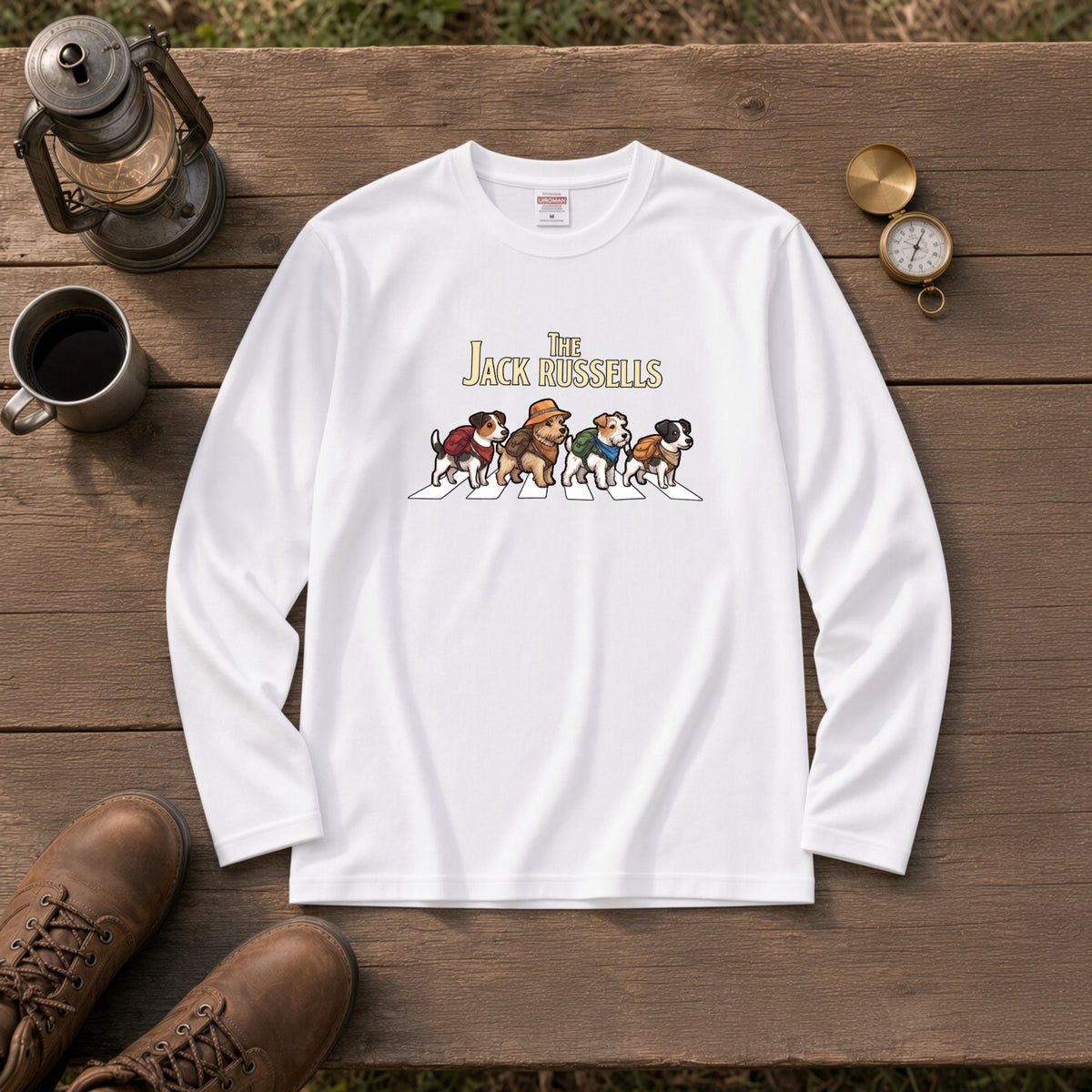 THE JACK RUSSELLS ジャックラッセルテリア散歩デザイン ブラック長袖Tシャツ