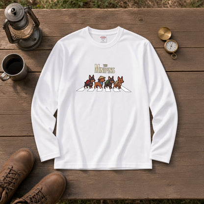 THE MINIPINS ミニチュアピンシャー散歩デザイン ブラック長袖Tシャツ