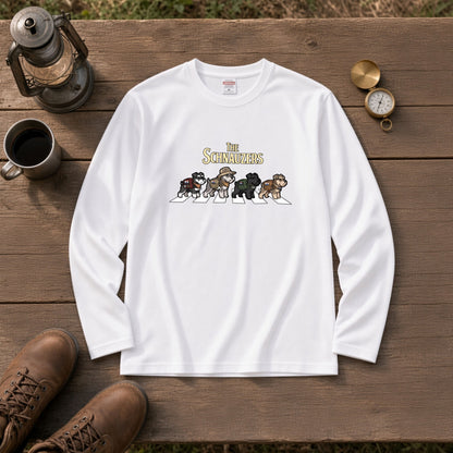 THE SCHNAUZERS ミニチュアシュナウザー散歩デザイン ブラック長袖Tシャツ