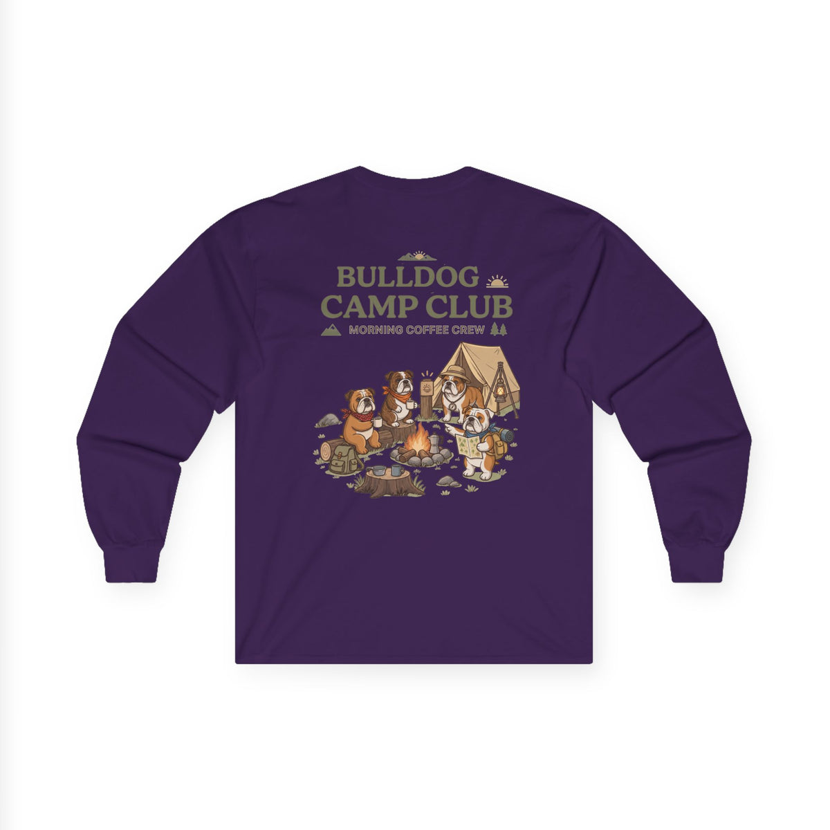 Bulldog Camp Club Campfire Coffee Back Print Long Sleeve T-Shirt