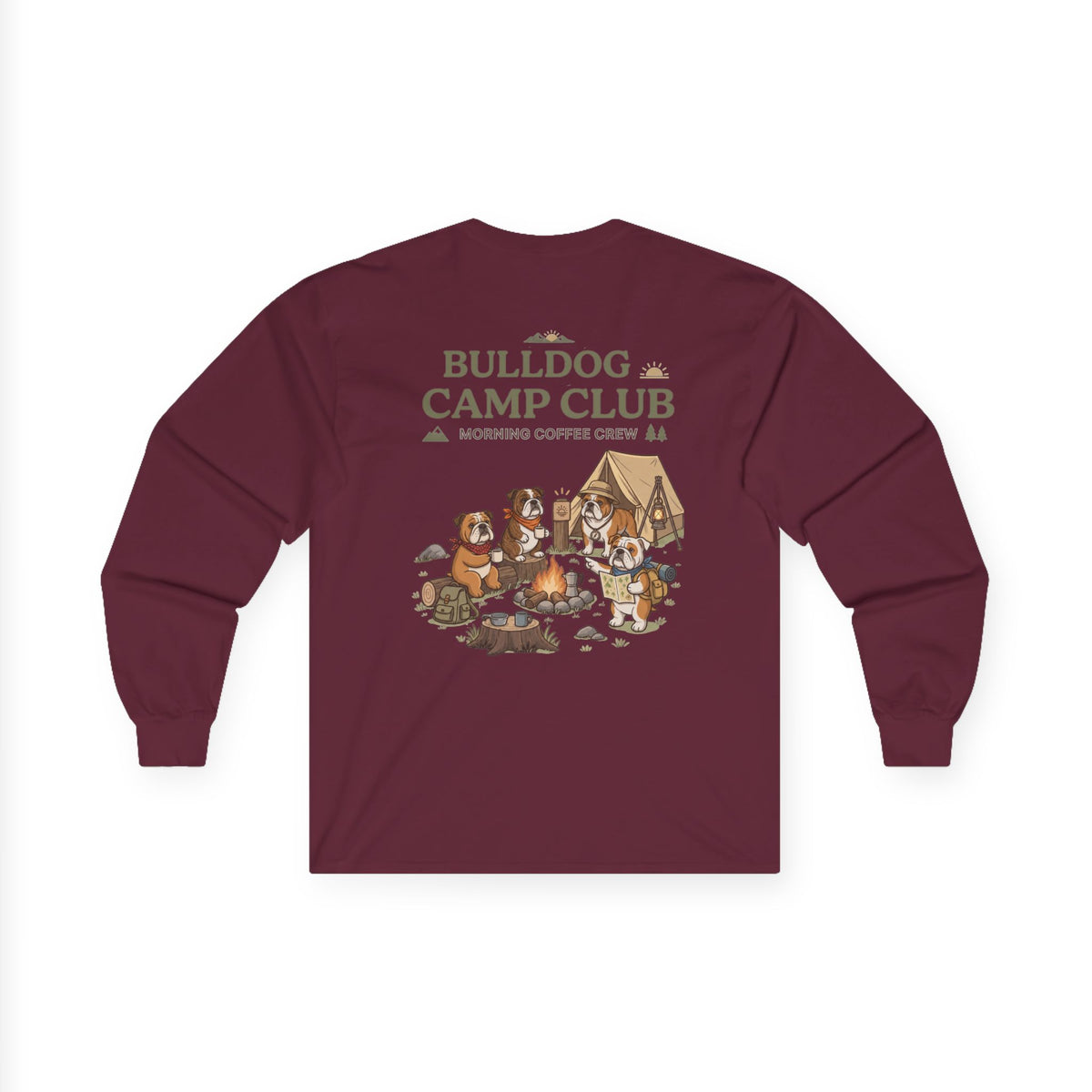 Bulldog Camp Club Campfire Coffee Back Print Long Sleeve T-Shirt